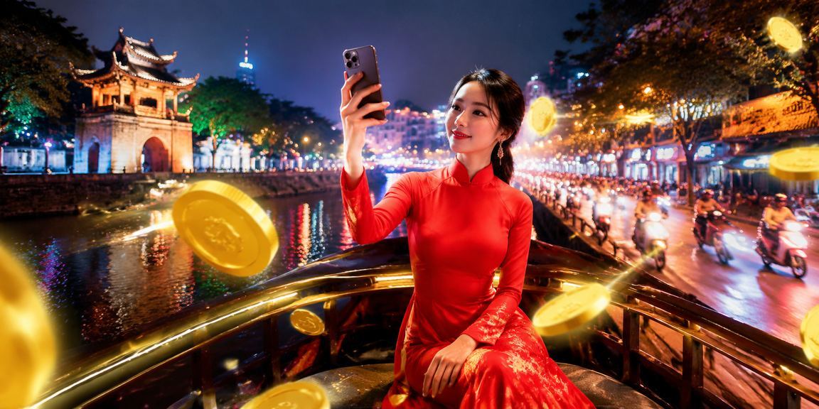 Người dùng mặc áo dài đăng ký nhận bonus giải thưởng tại Hà Nội